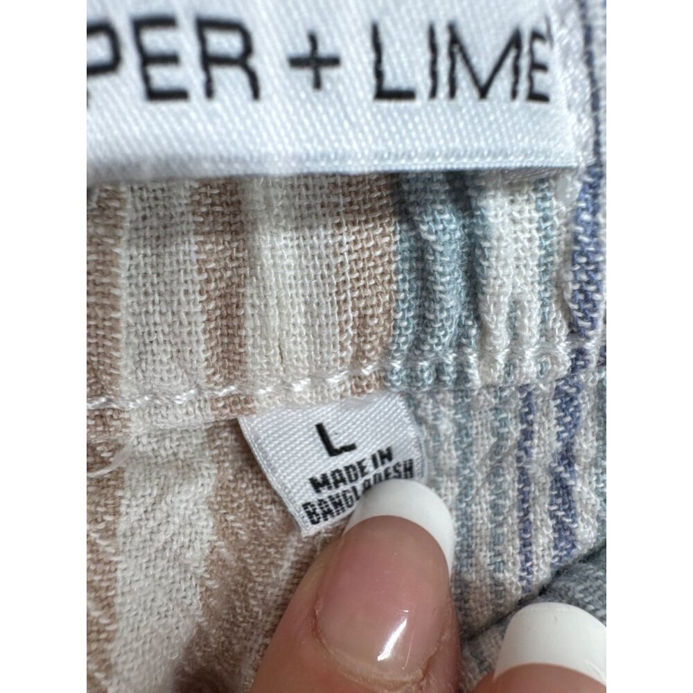 Juniper + Lime Womens Pants Sz L Blue Striped Linen/Rayon Beachy Lightwt Coastal - Picture 5 of 12